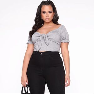Heather grey ribbon top